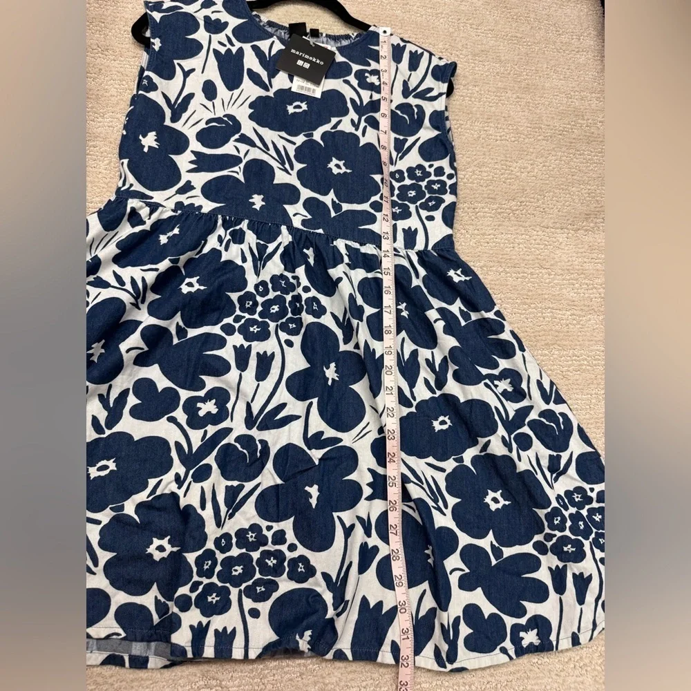 NWT MARIMEKKO x UNIQLO Kids Girls Cotton Denim Sleeveless Dress Floral 11-12Y